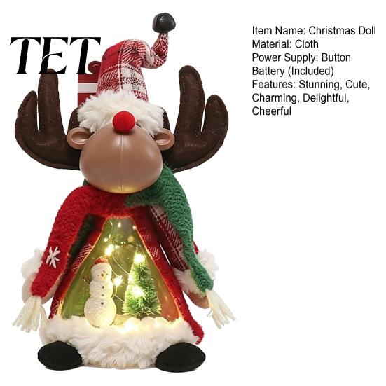 Indoor Xmas Atmosphere Light Lighted Christmas Doll Decoration, Cute Plush Santa Claus/Snowman/Reindeer Figurine with Creative Holiday Mantel