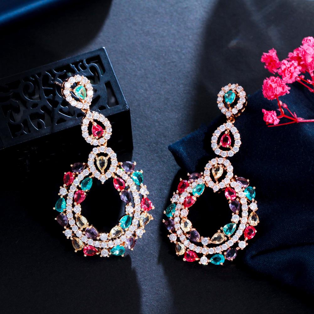 Элегантные длинные серьги-капли CMM в богемном стиле с многоцветным цирконием