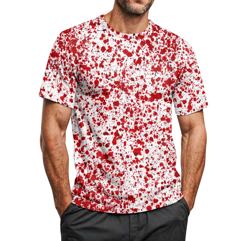 Men's Halloween Printed Round Neck Raglan Short Sleeve Top T-Shirt