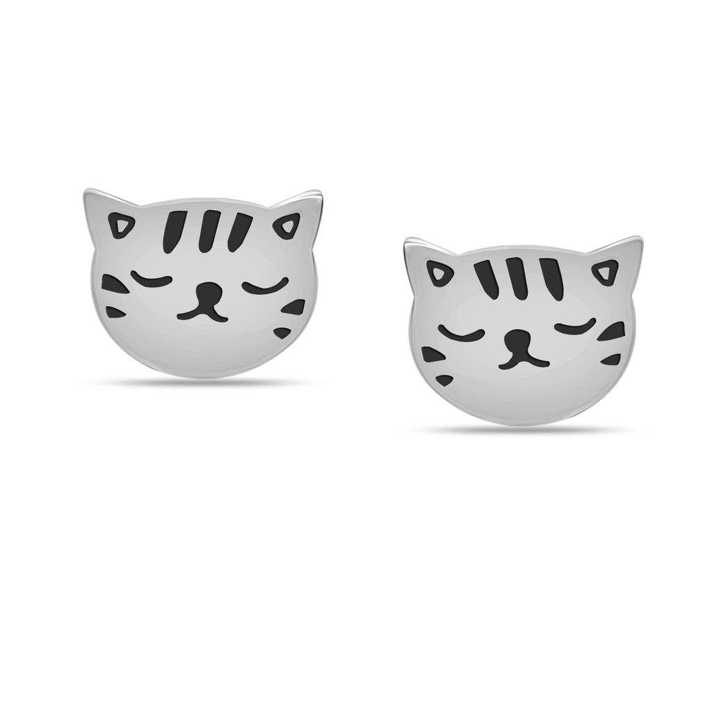 Маленькие легкие серьги-гвоздики из стерлингового серебра 925 пробы с кошачьей мордой