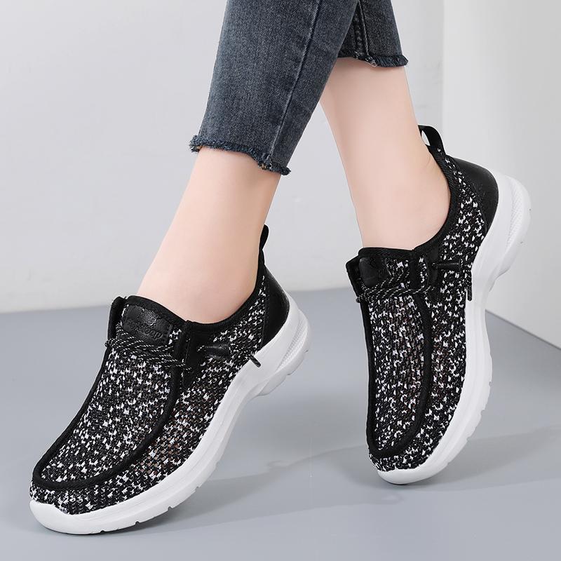 Новые женские парусиновые туфли с выемками, модные сетчатые кроссовки с толстой подошвой, дышащие повседневные туфли для ходьбы