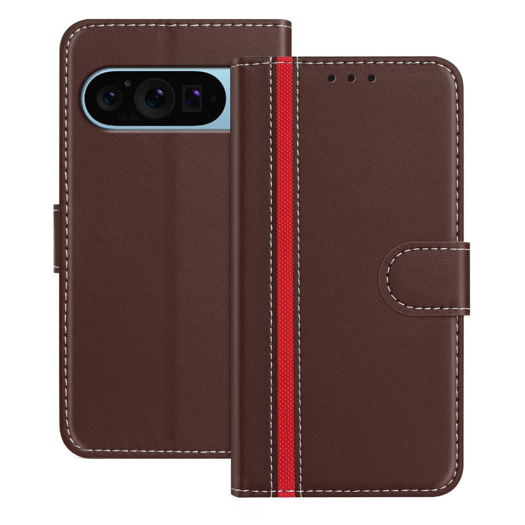 For Google Pixel 9 Pro Phone Cases Wallet Stand Color Splicing Leather Cover with Magnetic Clasp