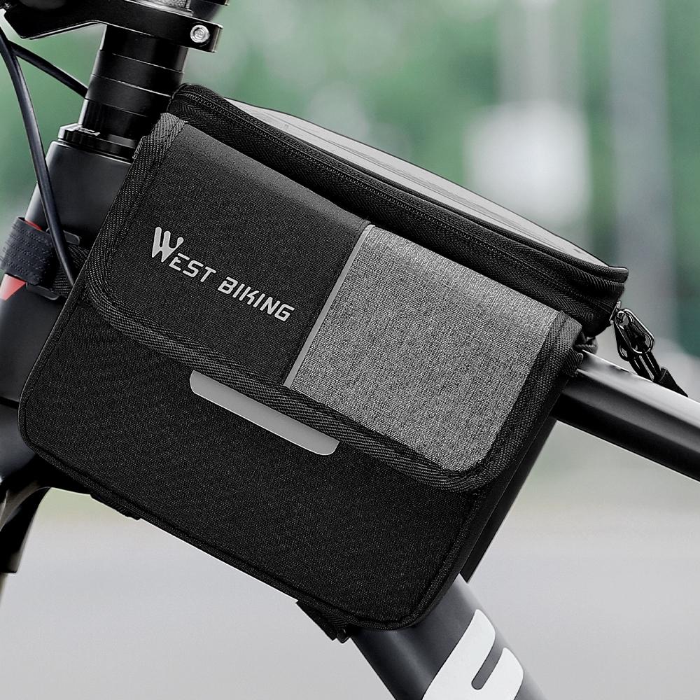 Двусторонняя сумка для велосипеда объемом 2 л, сумка с передней трубкой на велосипедную раму, сумка для мобильного телефона с сенсорным экраном, двойная молния