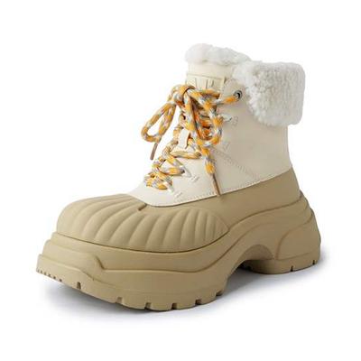 Зимние зимние сапоги на платформе из коровьей кожи и шерсти с круглым носком, дизайнерские женские теплые ботильоны на шнуровке