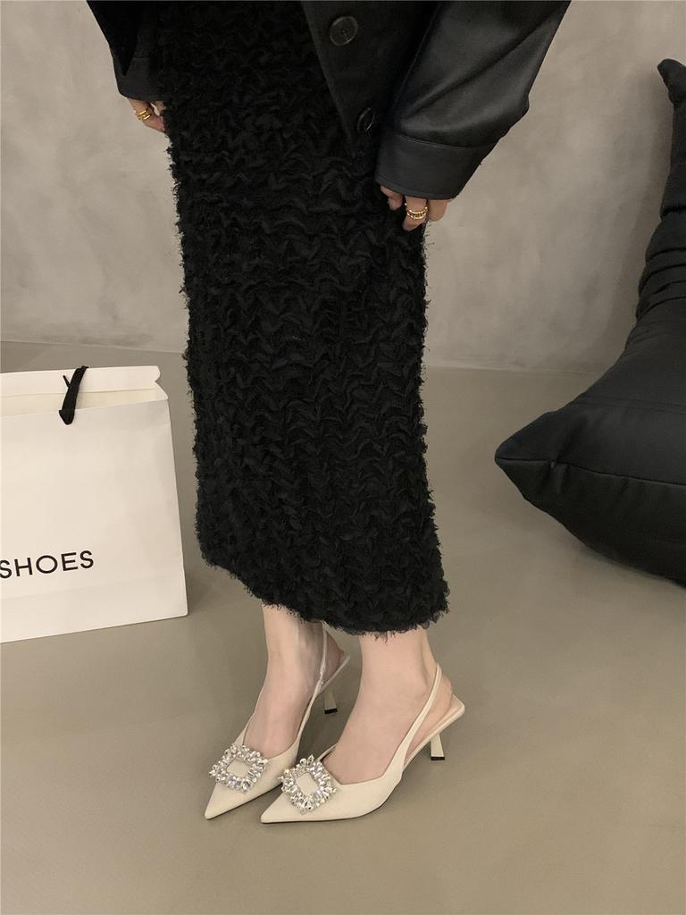 Temperament Thin Heel Black Bag Head Sandals Women's Shoes 2024 New Spring and Summer High-end Skirt Pointed Single Shoes