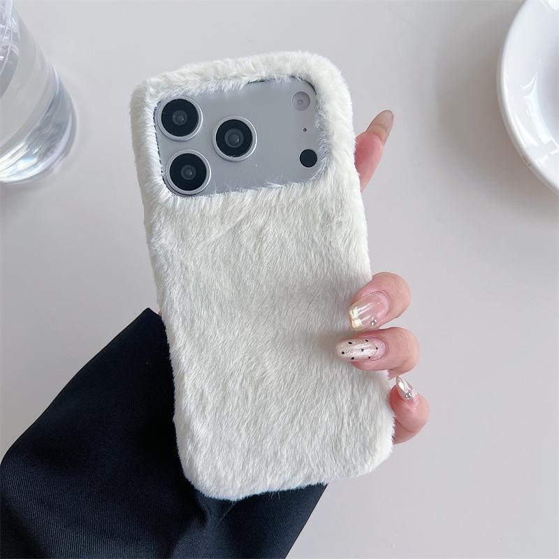 Зимний теплый однотонный пушистый плюшевый чехол для телефона iPhone 17 Air 16 15 14 13 Pro Max Ударопрочный защитный чехол