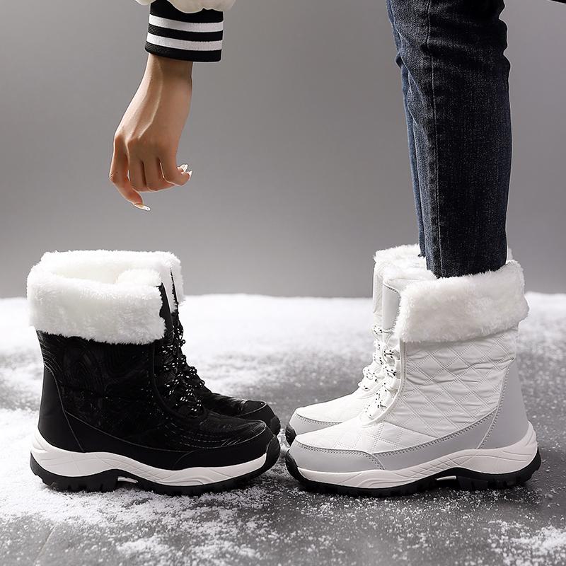 Теплые хлопковые ботинки Женские ботинки с высоким голенищем Нескользящие зимние плюшевые ботинки для улицы для ходьбы Походные кроссовки