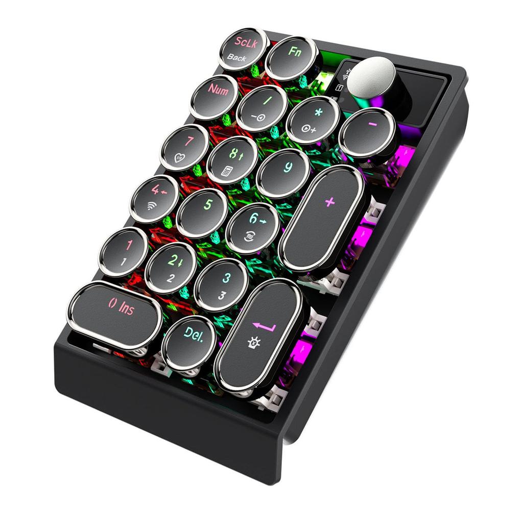 Уютная 19-клавишная беспроводная механическая клавиатура с RGB-подсветкой, Hot-Swap, 3 режима (BT/2.4G/USB-C), 1000 мАч, Ретро-циферблат для ноутбука