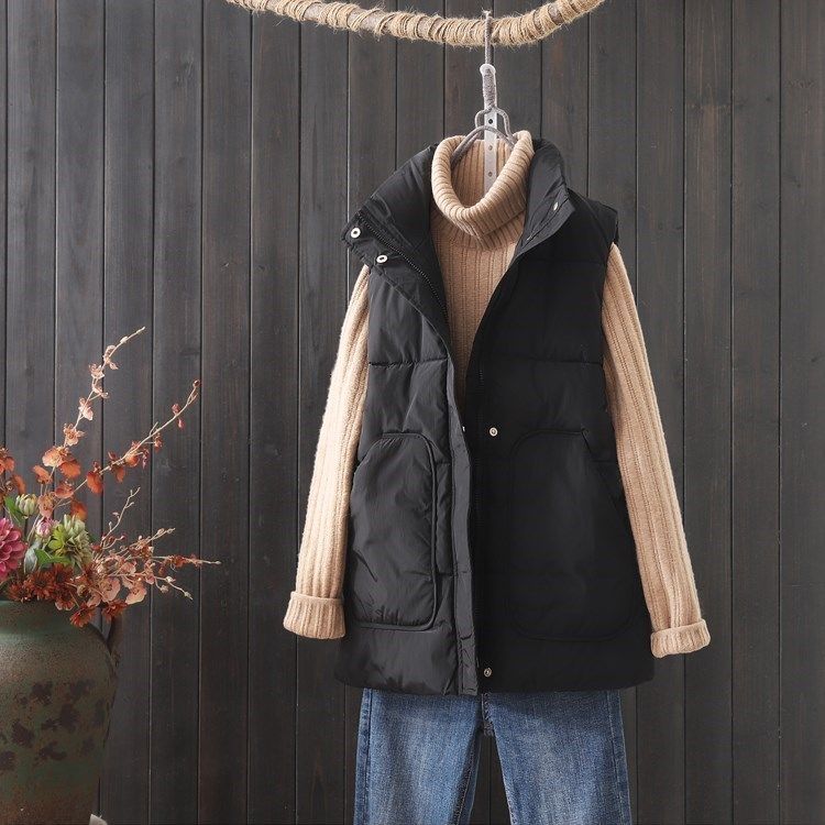 Пуховик из хлопка, женский большой повседневный повседневный ветрозащитный теплый жилет с воротником-стойкой осенью и зимой