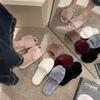 2025 Autumn and Winter New Versatile Fluffy Slippers Women's Home Flat Bottom Warm One-word Slippers Fashion Cotton Slippers