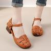 2024 New Genuine Leather Sandals Women Summer Woven Gladiator Roman Shoes Ladies Hook Loop Ankle Strap Sandal Block Heels Woman