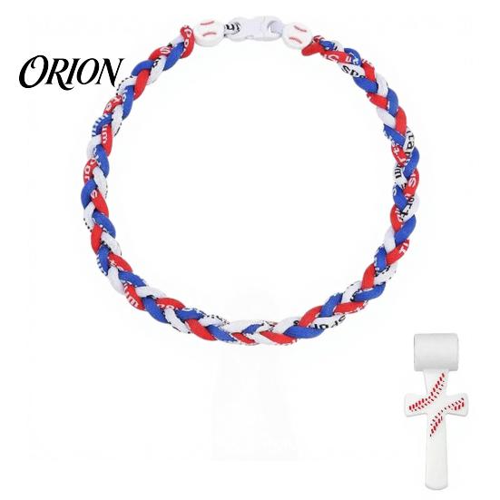 Stainless Steel Crossroads Pendant Triple-Rope Baseball Necklace, Braided Rope Design Necklace with Crossroad Pendant, Team Spirit Gift Sports