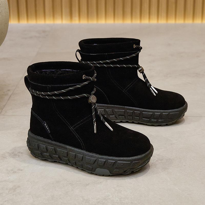 Fashion Snow Boots Women Fur Integration 2024 Winter Thickened Fur Warm Genuine Leather Booties Women Outdoor Non-slip Women Winter Boot