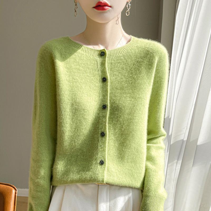 Knitted Cardigan Women's Spring and Autumn Simple Loose Sweater Coat Round-neck Long-sleeved Casual Sweater Cardigan