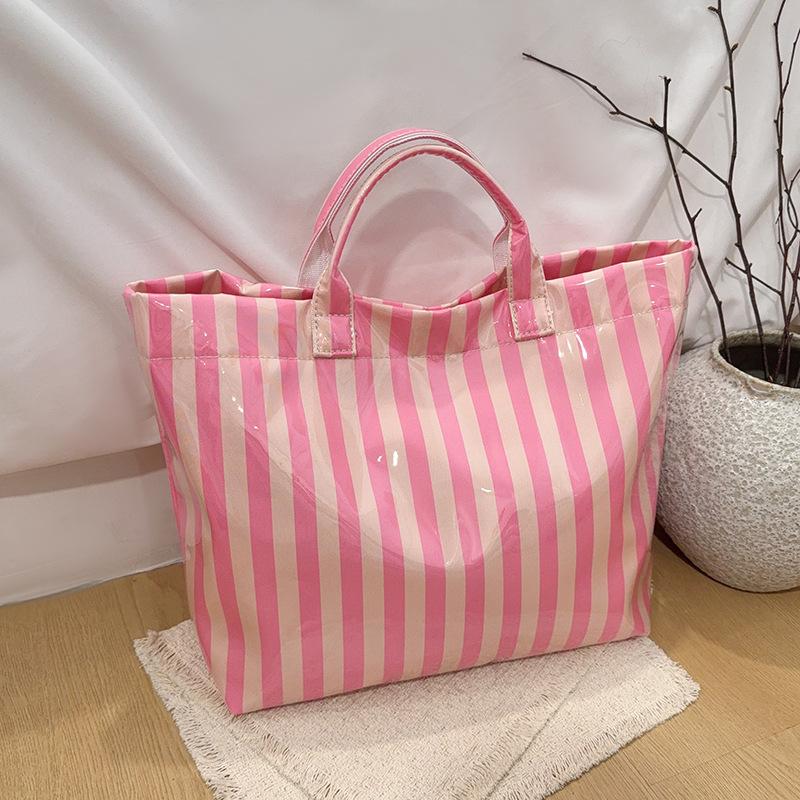 Efficient Striped Tote Bag Large Capacity Shoulder Handbag for Travel Needs