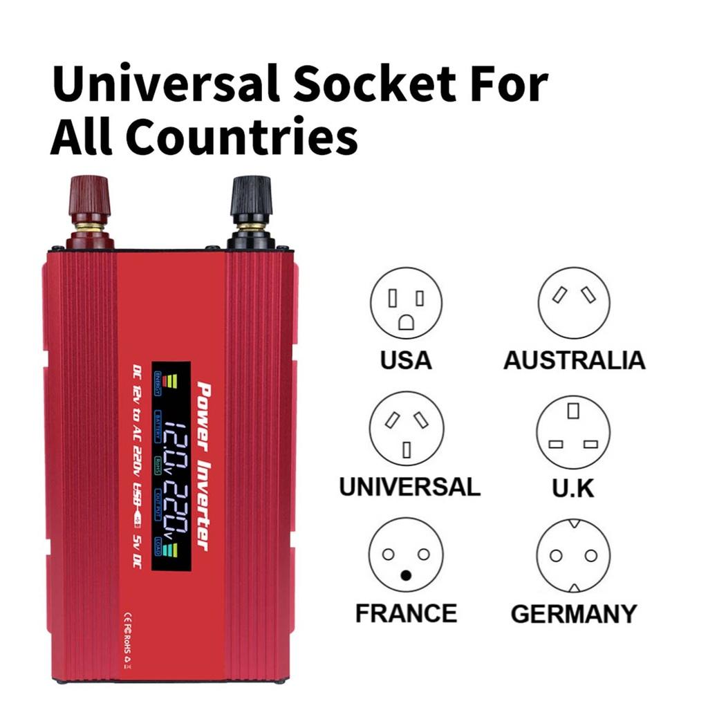 Инвертор автомобильный 1000 Вт с ЖК-дисплеем, преобразователь напряжения, зарядное устройство, USB, трансформатор напряжения, инвертор с модифицированной синусоидой, 20 * 9.5 * 5.5 см