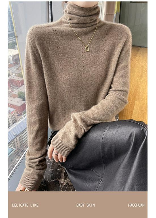 Women's High Neck Wool Pullover Sweater - Long Sleeve, Warm Knitwear for Autumn & Winter