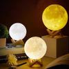 Moon Lamp with Wooden Base 16 RGB Colors Design Touch Sensor Rechargeable 3D Moon