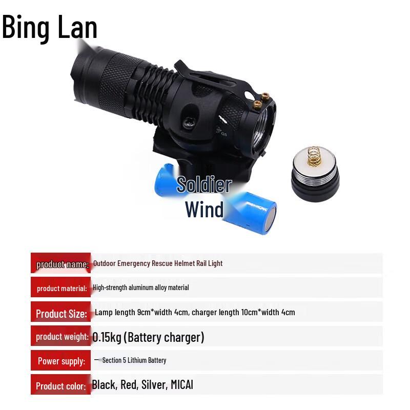 Bing Lan Tactical Helmet Mount LED Flashlight