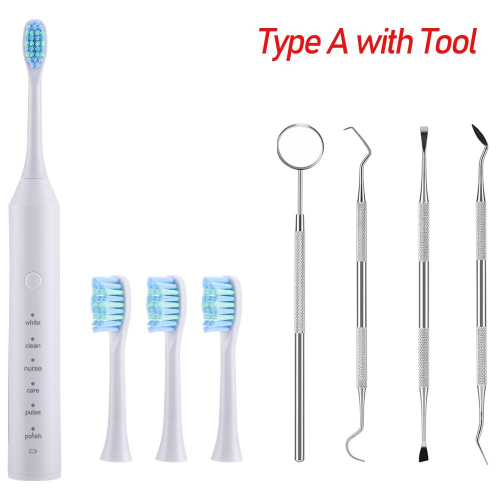 Звуковая электрическая зубная щетка для взрослых Черная Умный таймер 6 режимов Глубокая чистка Зубная щетка с 4 насадками Зубная щетка Уход за полостью рта