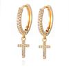New Fashion Cute Cross Ear Buckle Earrings Shiny Cubic Crystal Gold Color Hoop Earrings for Women Korean Wedding Jewelery