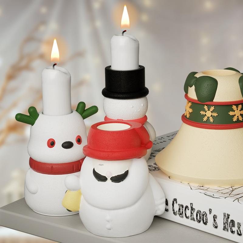 2Pcs Christmas Silicone Candlestick Mold Snowman Elk Craft Mould for Home Decor Christmas Bell Candle Holder Concrete Gypsum Pla