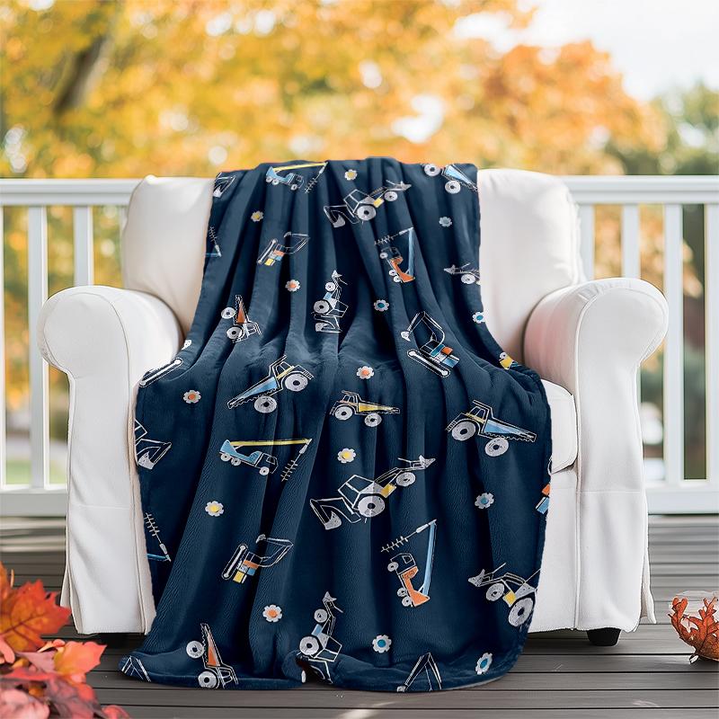 excavator Theme Printed Blanket - Perfect for Couch, Bed, Travel & Outdoor Use | Machine Washable, Cozy & Durable.