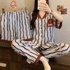 Женский комплект пижамы с коротким рукавом из облачного хлопка - Летний стиль, Мультяшный кот и полоски, Трехкомпонентный домашний костюм.