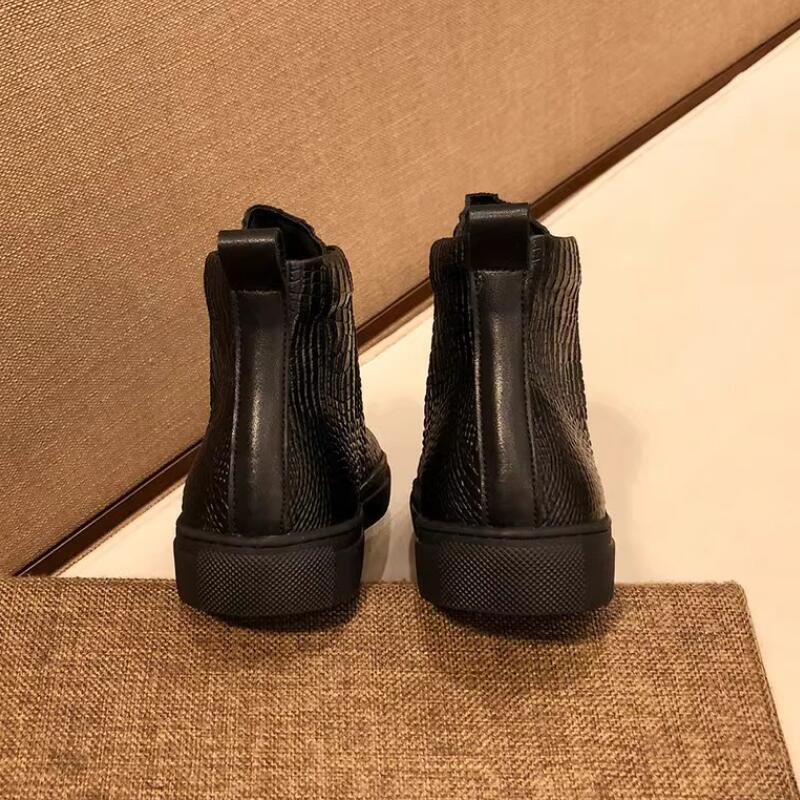 Модные кожаные высокие кроссовки для мужчин, роскошный стиль, узор под крокодила, премиальная повседневная обувь, утепленные для тепла, мягкая подошва A1