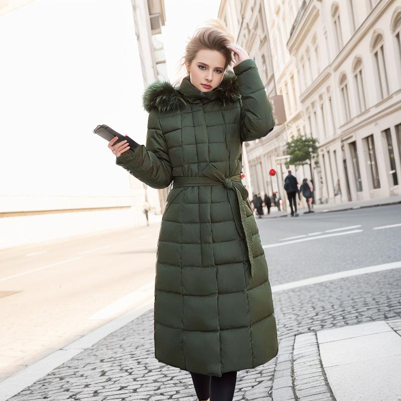 Down Cotton-padded Winter Women's Fashion Slim Over The Knee Thickened Cotton-padded Jacket