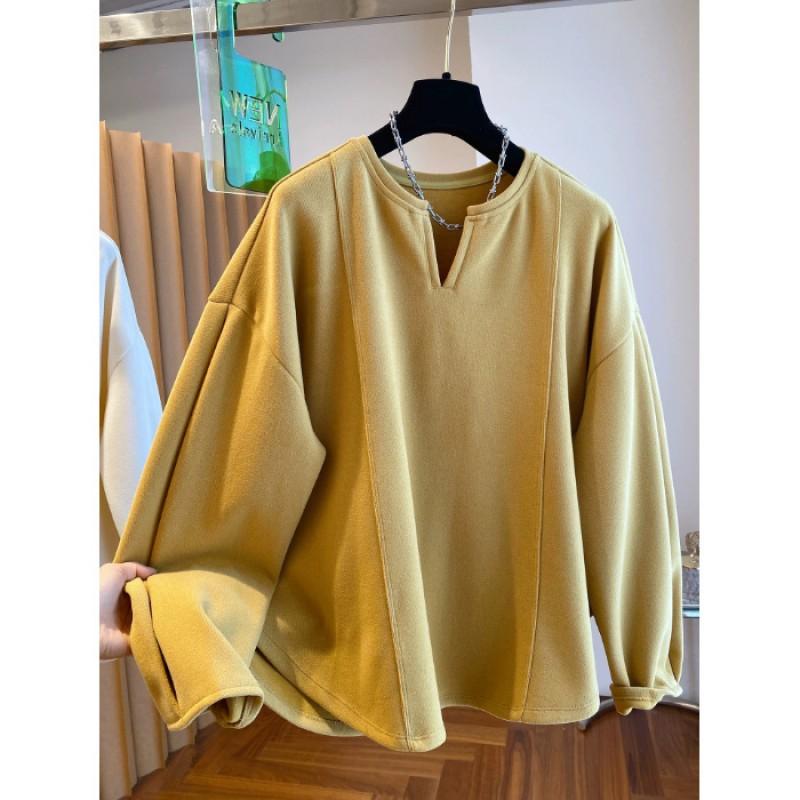 Womens Solid Color Loose Fit Sweatshirt Long Sleeve Round Neck Casual Top Daily Wear