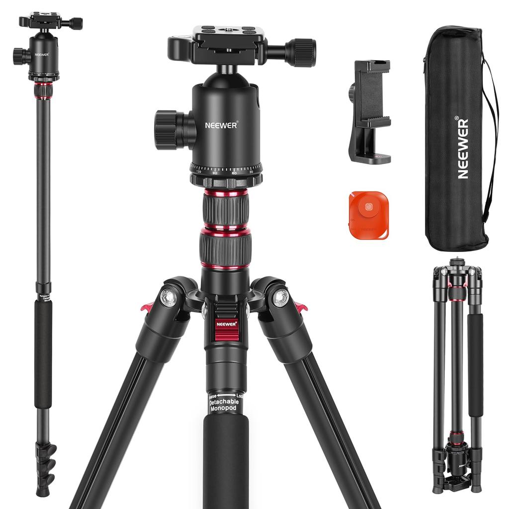 NEEWER Camera Tripod Monopod for 197cm DSLR Camera Remote Ball Axis Center Type QR Included Compact Aluminum Alloy Lightweight Sports Day Climbing