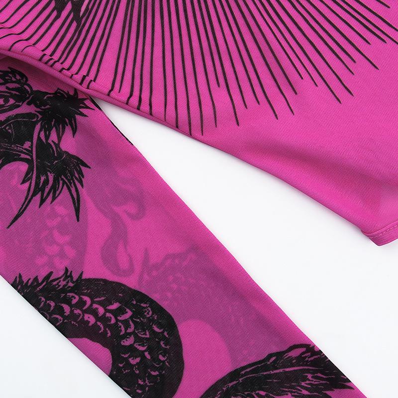 Европейский и американский хип-хоп напечатанный пикантный девчачий сексуальный базовый нерегулярный перспективный ажурный дизайн смысл женский комбинезон с длинными рукавами