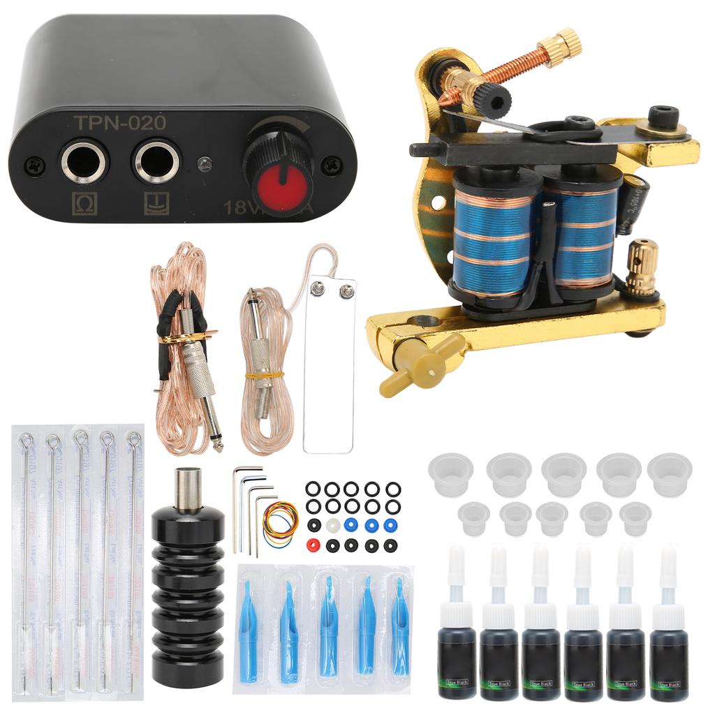 Полный комплект для татуировки Блок питания для татуировки Клип-шнур Педаль Ручка Игла Катушка для татуировки Машинка