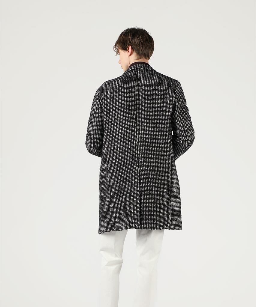 Panicale Single-Breasted Check Wool Blend Coat [Navy]