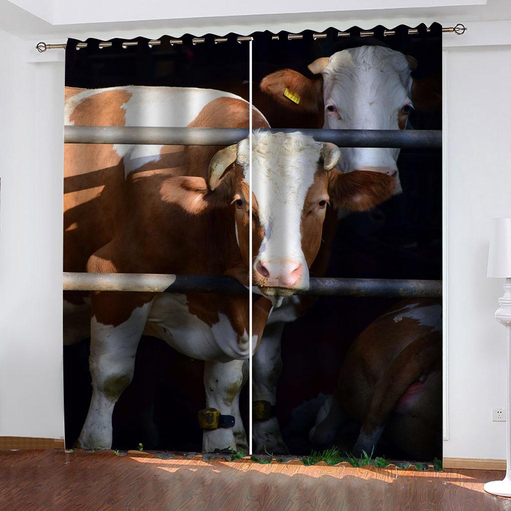 Grommet Top Darkening Blackout Room Milk Cow Pasture Curtain for The Bedroom Drapes In Living Room Left and Right Biparting Open