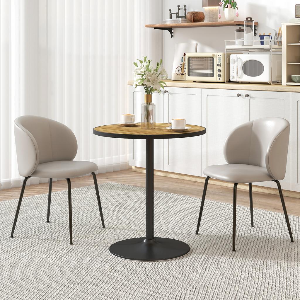 Round Dining Table, Oak Wood Look, Compact Design, for 2-4 Persons, Oak