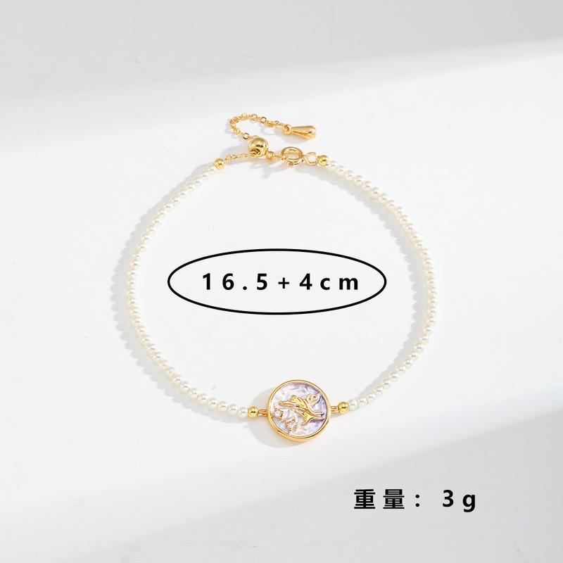 Elegant Glass Pearl Bracelet Women With Zircon Accents 18K Gold Plated Copper Geometric Floral Design