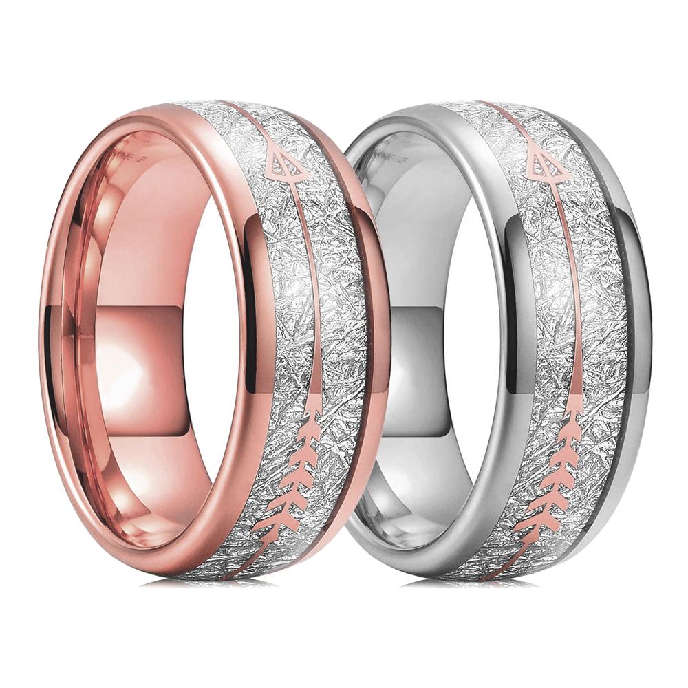 Fashion 8mm Rose Gold Color Tungsten Wedding Arrow Ring For Men Vintage Meteorite Pattern Engagement Steel Ring Men Wedding Band