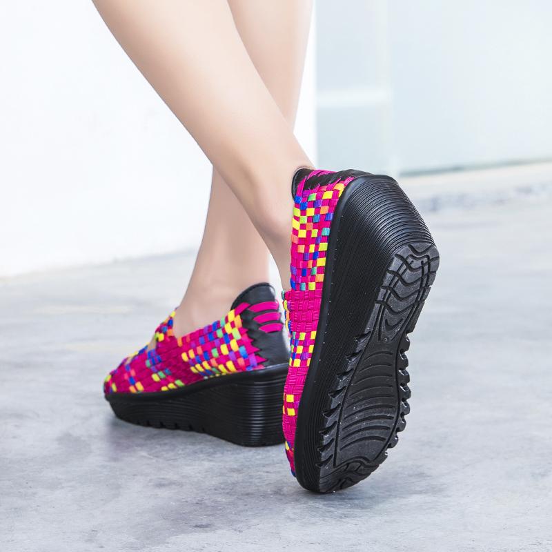 Women's Woven Sandals Summer Sloping Puffy Cake Thick Sole Cloth Fish Mouth Sports Sandals