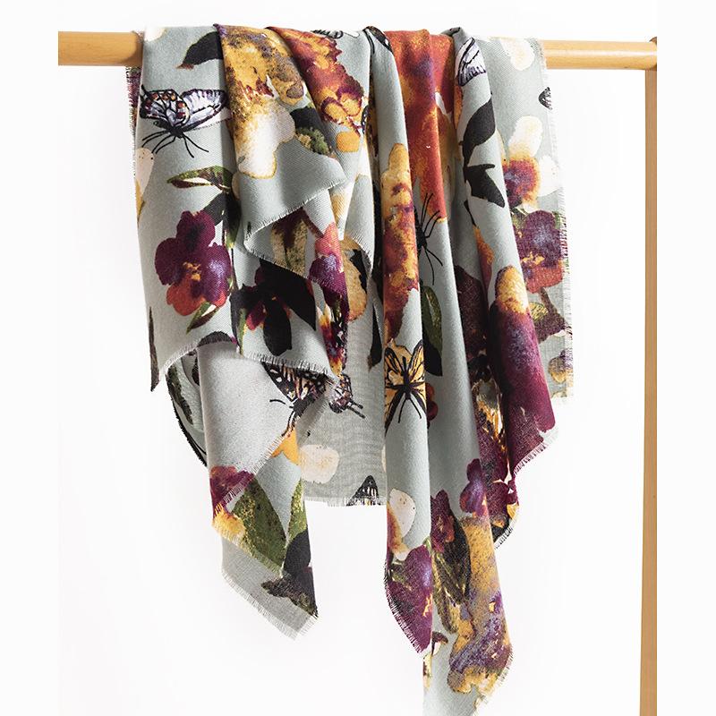 Butterfly Print Imitation Cashmere Scarf Women's Winter Warm Fashion Shawl Commuting Versatile Cold Protection Neck Scarf