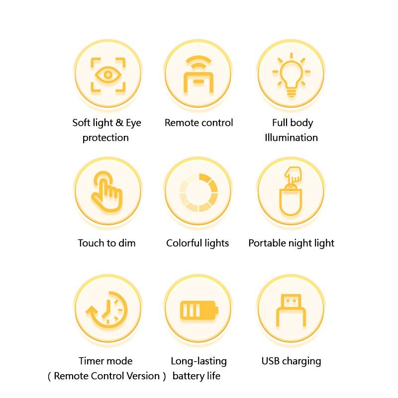 Сенсорные прикроватные лампы с регулируемой яркостью, беспроводной атмосферный светильник с пультом дистанционного управления, регулируемый по цвету перезаряжаемый ночник для спальни