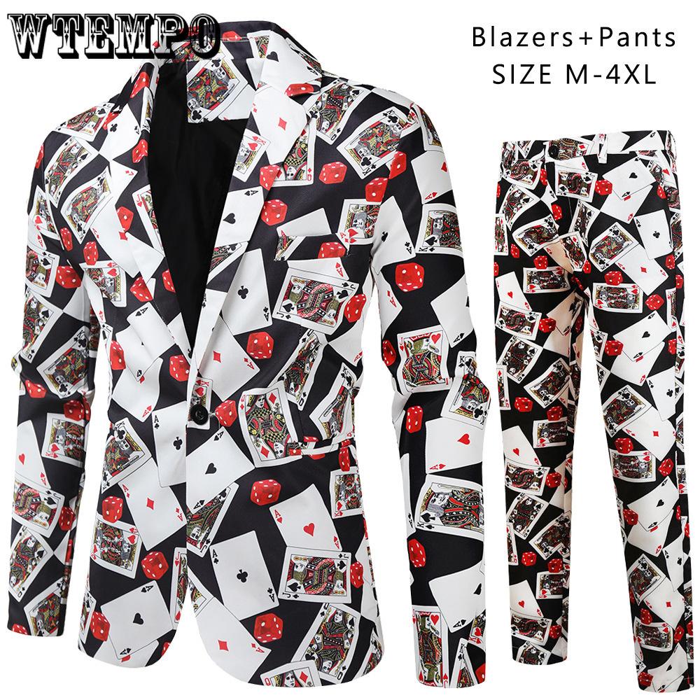 Весенне-осенний мужской повседневный костюм, модный мужской костюм с цифровой печатью, комплект из двух предметов