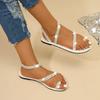 2025 Новые летние женские плоские сандалии, сандалии с жемчужным декором, плоские пляжные песочные праздничные туфли для женщин, женские сандалии