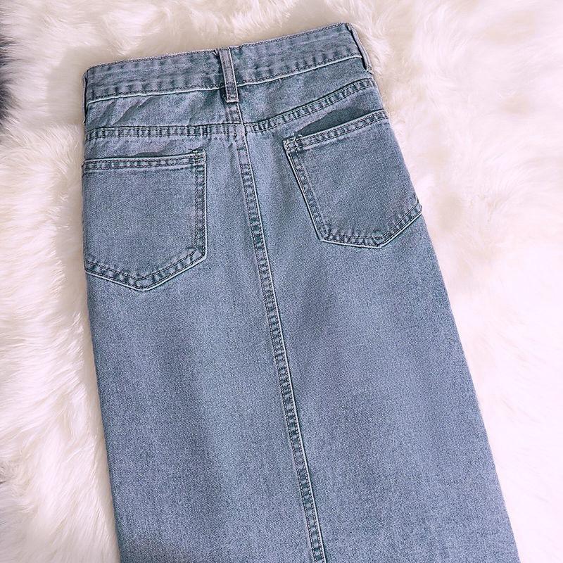 Pocket Denim Skirt Female Loose Design Sense Side Split High Waist Thin Burlap Bustier Skirt Female Versatile Comfortable Fashion Denim Bustier Skirt