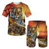 The Tiger 3D Printed T-Shirt/Suit Summer Short Sleeved O-Neck Men's Beach Pants 2 Pcs Set Couple Sportswear Swimming Shorts