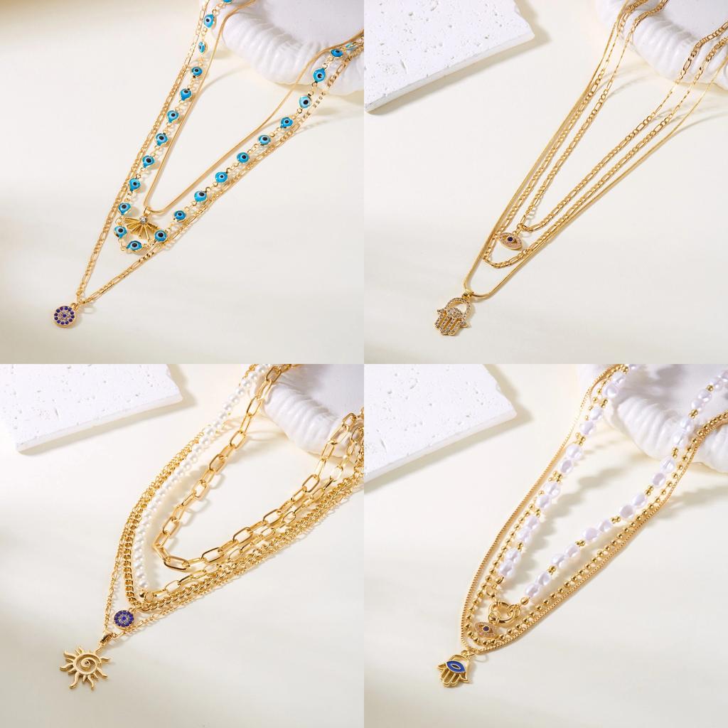 Европейский и американский многослойный бусинный ожерелье с глазом дьявола, легкая роскошь, универсальное, милое, для девушки-коммутера, цепочка на ключицу