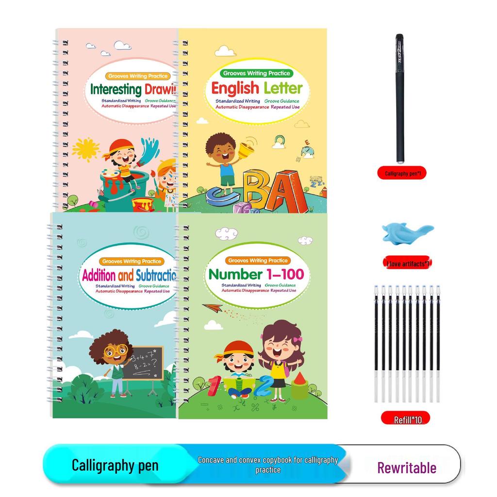 Детская тетрадь для копирования с углублениями, полностью на английском языке: Буквы, Цифры, Рисование для детей 3-5 лет - Контроль ручки и Раннее развитие