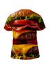 [Printed Design – Not Textured] Men's Fun and Realistic Double-Layer Cheeseburger Food Digital Print Short-Sleeve T-Shirt, Standard Fit Crew Neck Top,