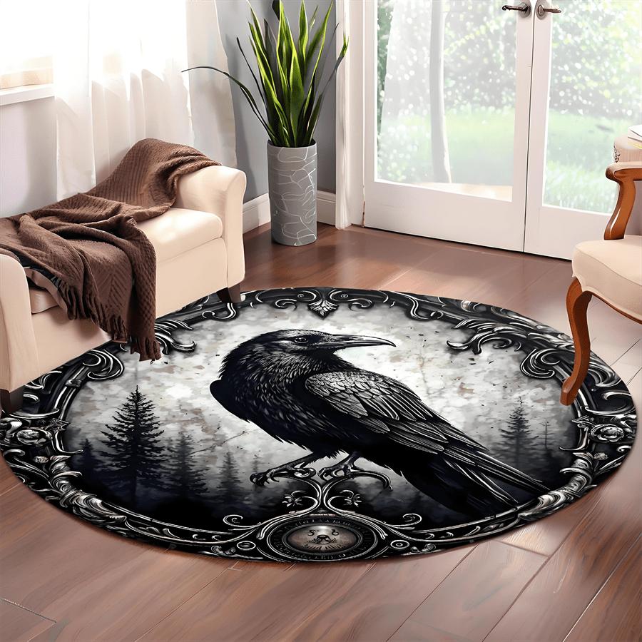 Circular Raven Mystical ForestPattern Round Shape Floor Mats Kitchen Hallway Runner Rug Bedroom Living Room Soft Carpet Non-slip Area Rug